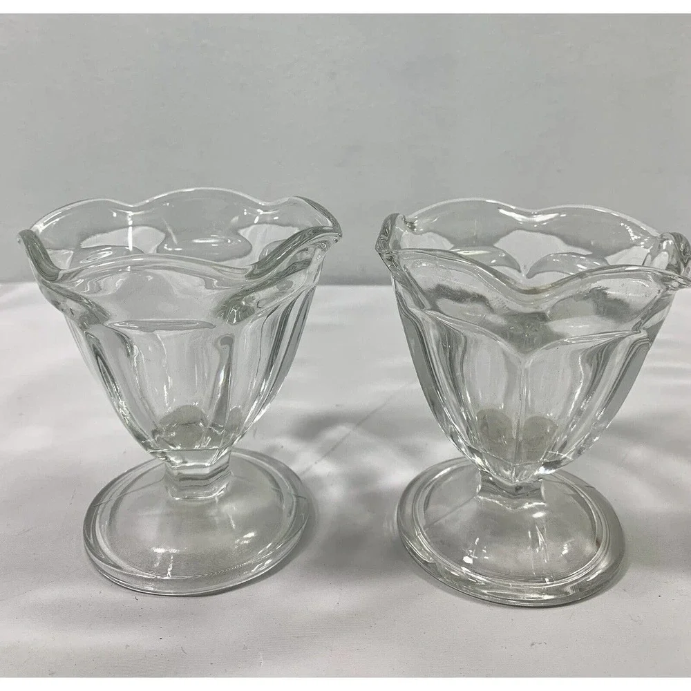 2 Vintage Anchor Hocking‎ Clear Glass Ice Cream Dishes Bowls